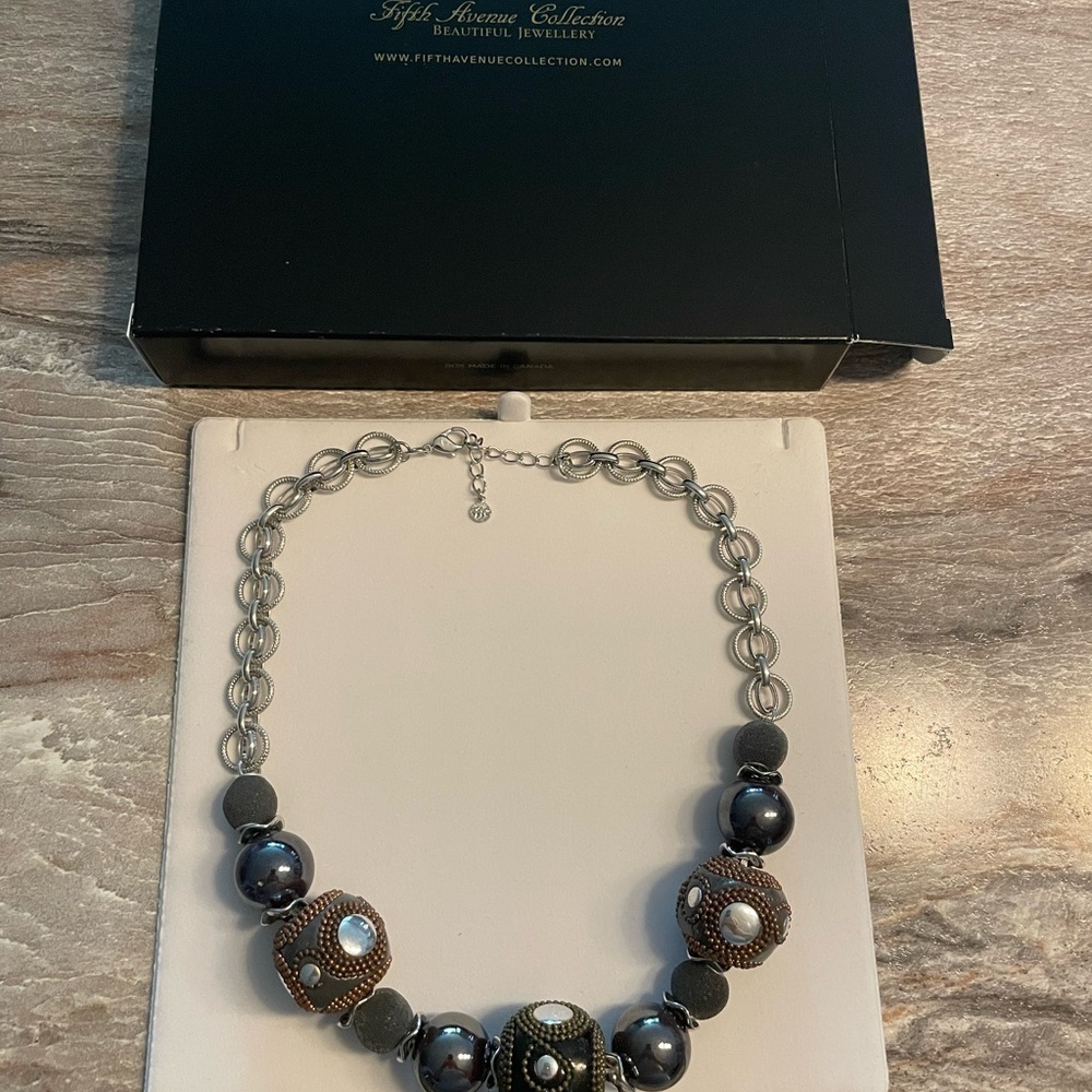Silver and Brown Beaded Necklace